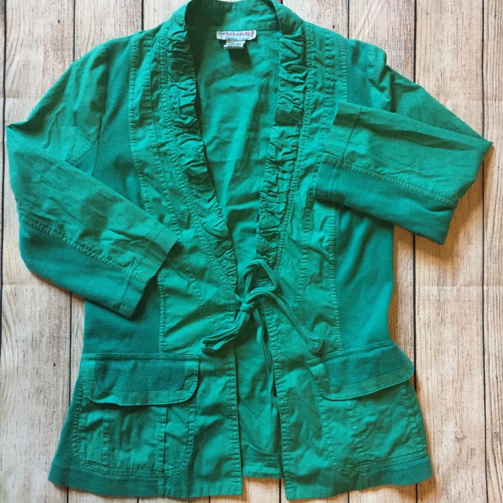 XCVI-Wearables Green Cardigan Blazer w/Front Tie